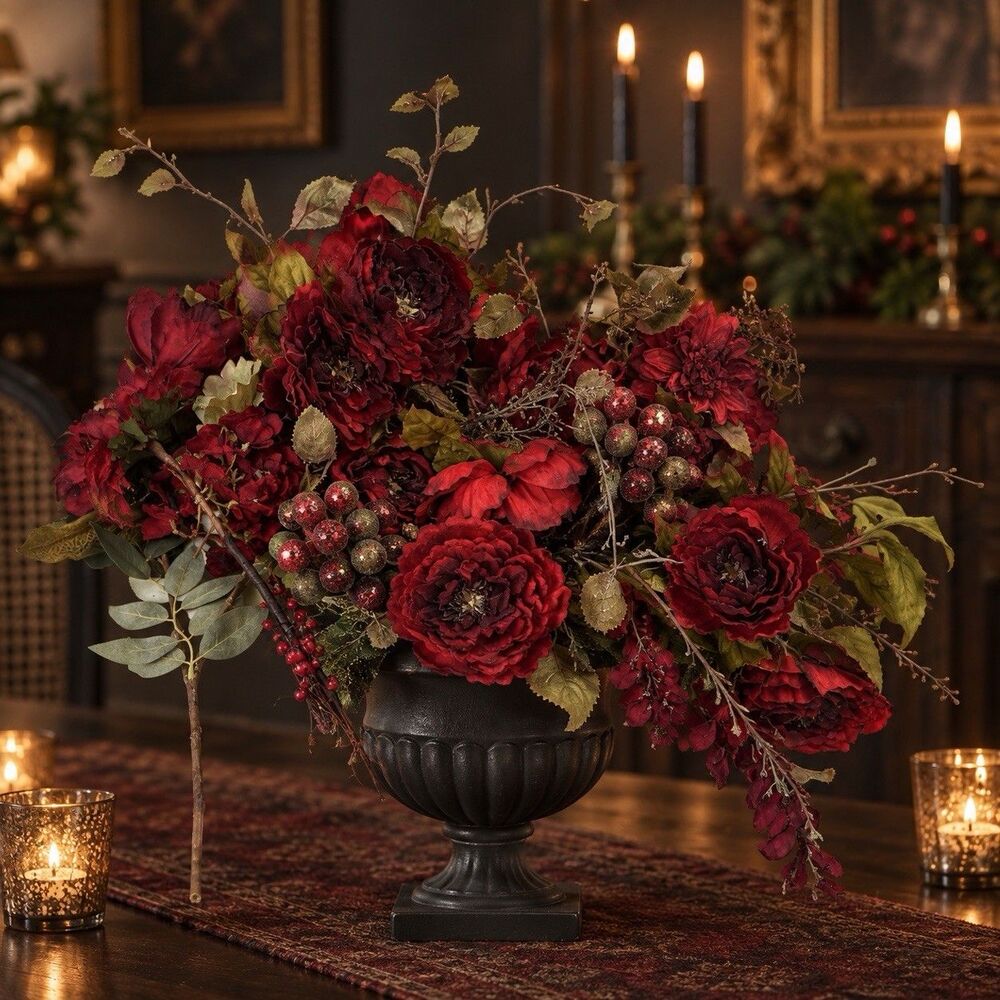Hobby Lobby Faux Floral Lot Red Burgundy Peony Berry Picks Gothic Holiday Decor